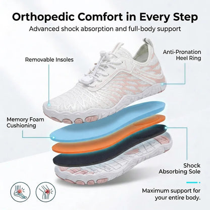 HexoComfy Women's Orthopedic Walking Shoes - White angle 3