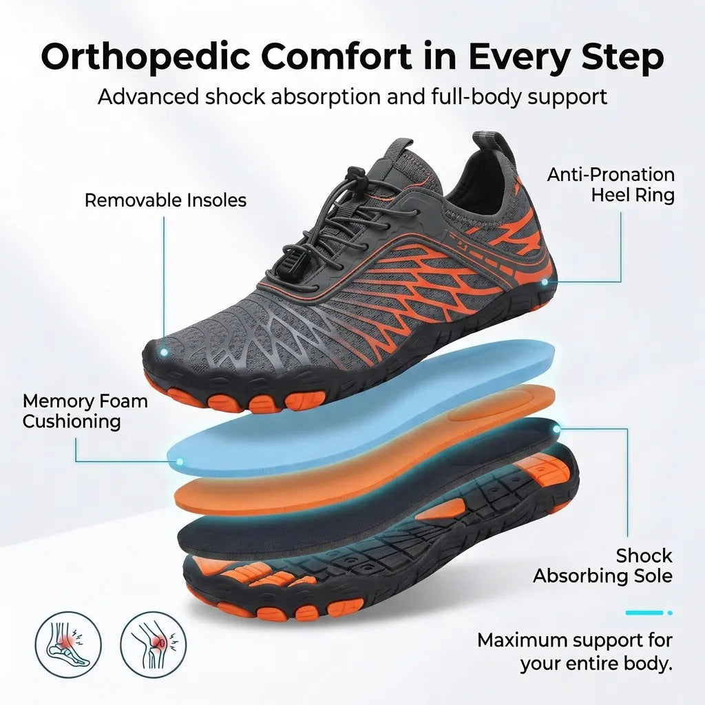 HexoComfy Women's Orthopedic Walking Shoes - Red Black angle 3