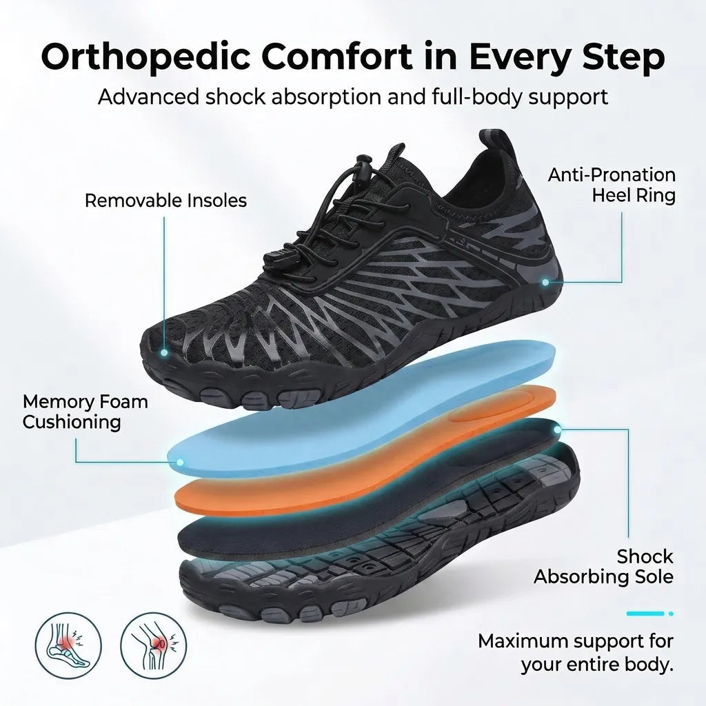 HexoComfy Women's Orthopedic Walking Shoes - Black angle 3