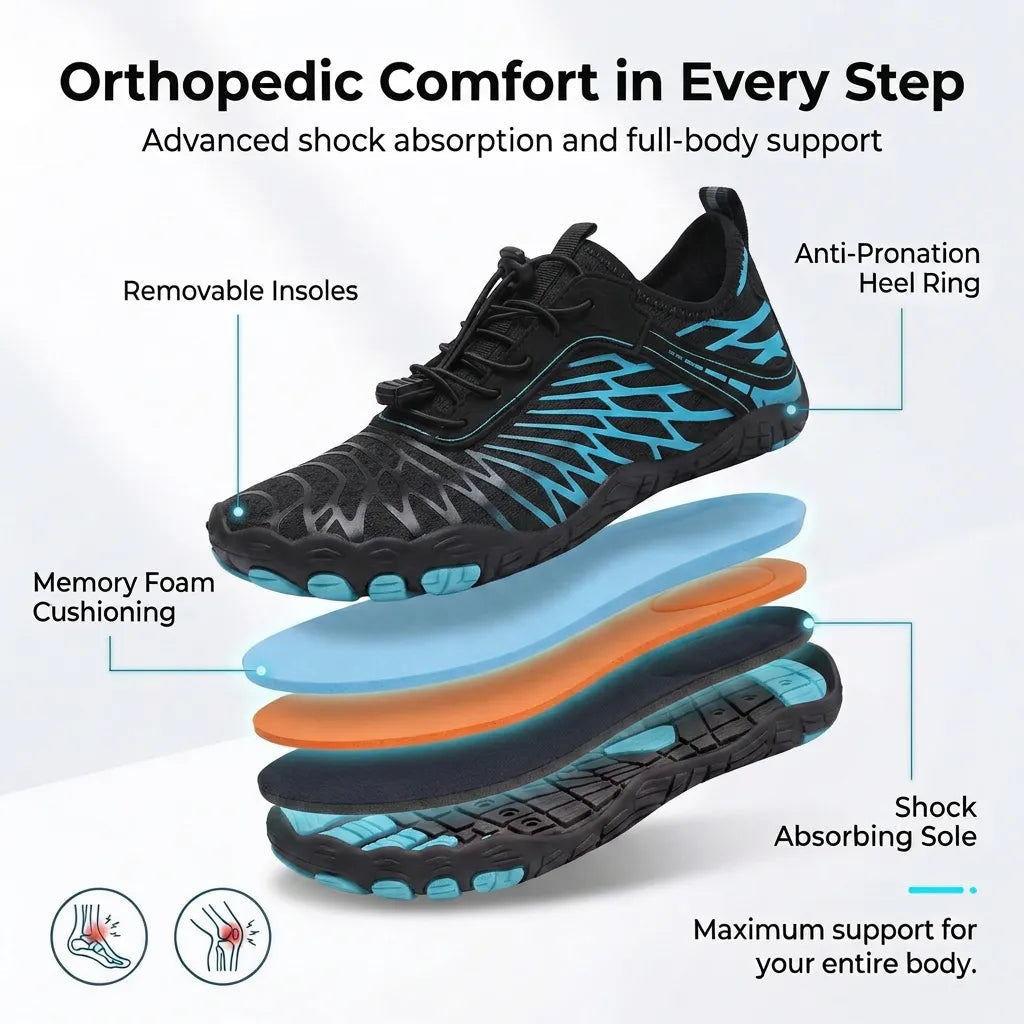 HexoComfy Women's Orthopedic Walking Shoes - Blue Black angle 3