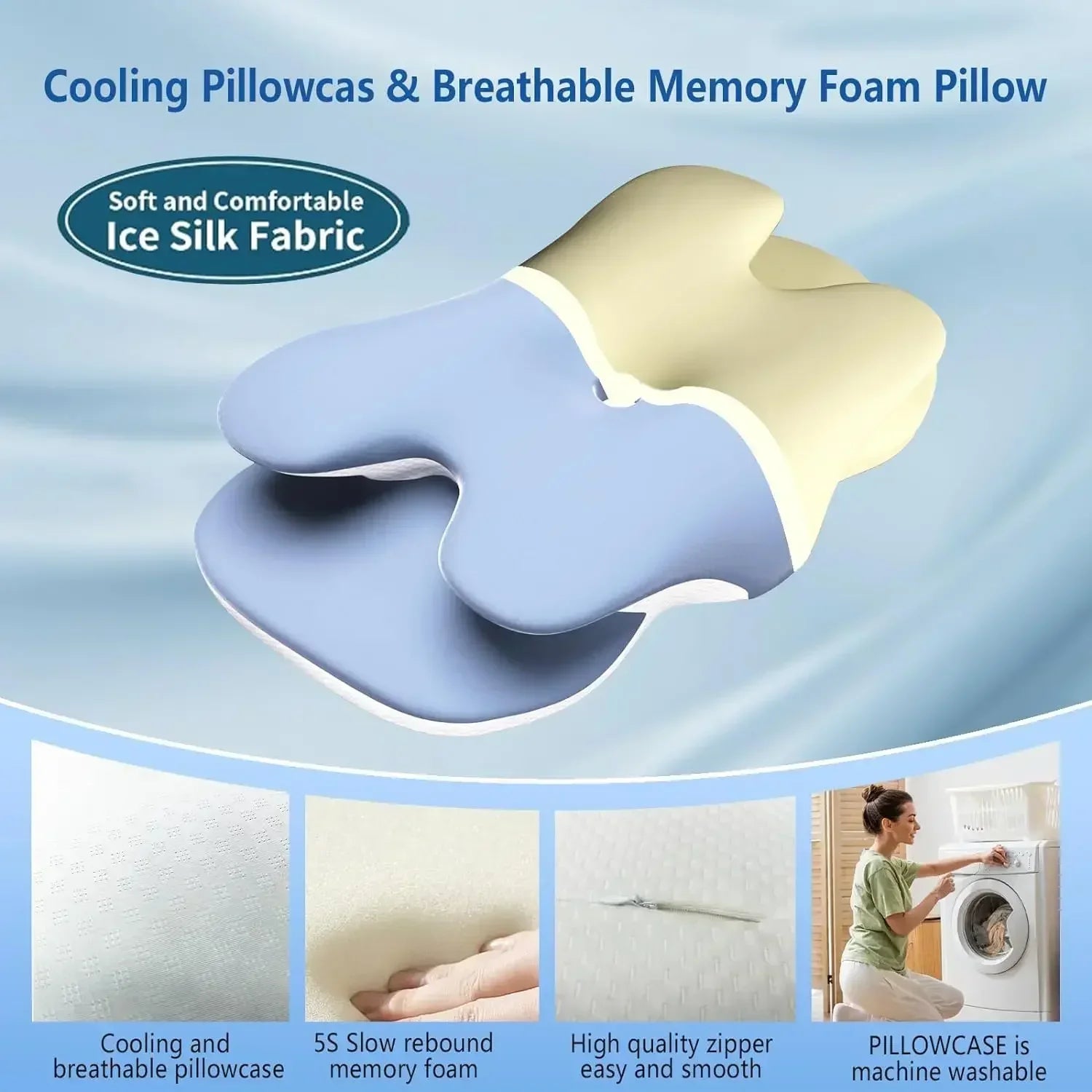 HexoNeck™ Ice Silk Memory Foam Cervical Pillow for Neck Pain Relief &amp; Restful Sleep