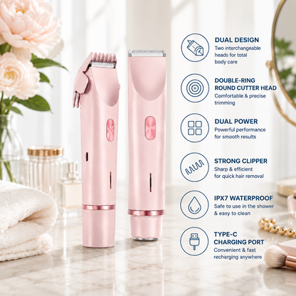 HexoSmooth™ Women's Electric Shaver – Dual-Head Hair Removal for Face & Body, IPX7 Waterproof