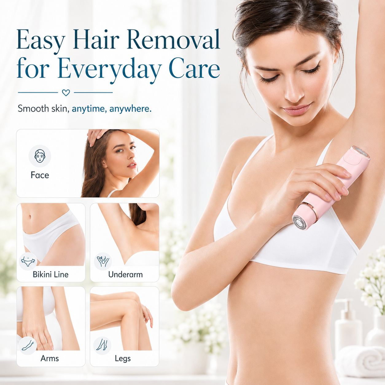 HexoSmooth™ Women's Electric Shaver – Dual-Head Hair Removal for Face & Body, IPX7 Waterproof