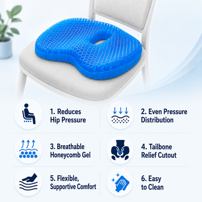 HexoCool™ Gel Seat Cushion – Honeycomb Cooling Pad for Office Chair, Car & Home Use