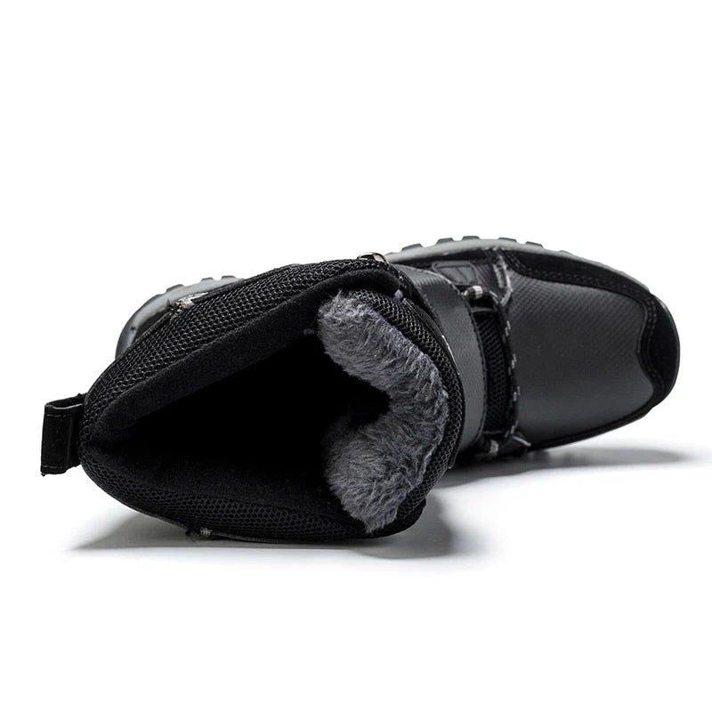 Inside of HexoComfy™ high-top winter boot showing plush warm lining
