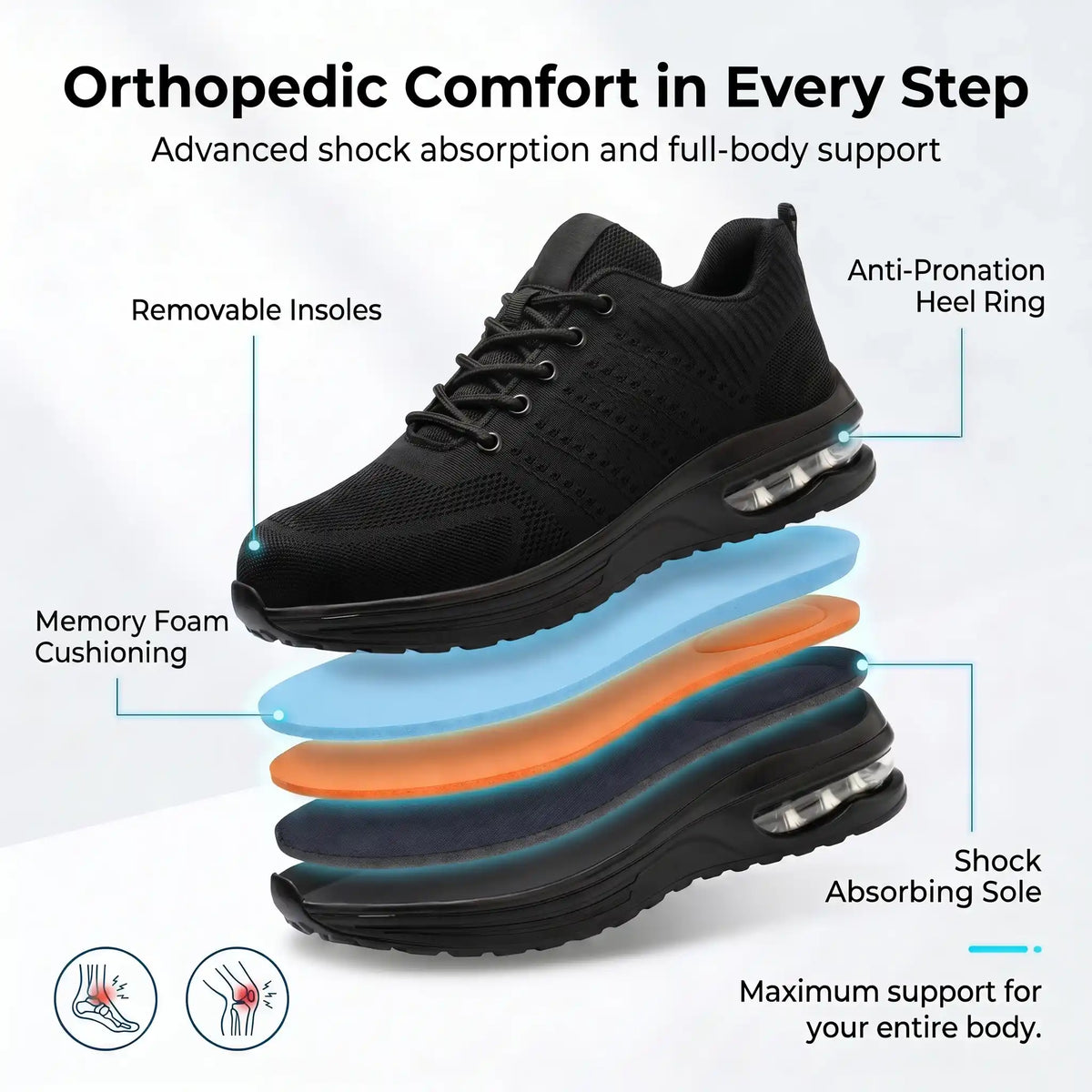 HexoComfy™ Women's Steel Toe Orthopedic Work Shoes with Wide Toe Box & Arch Support 4